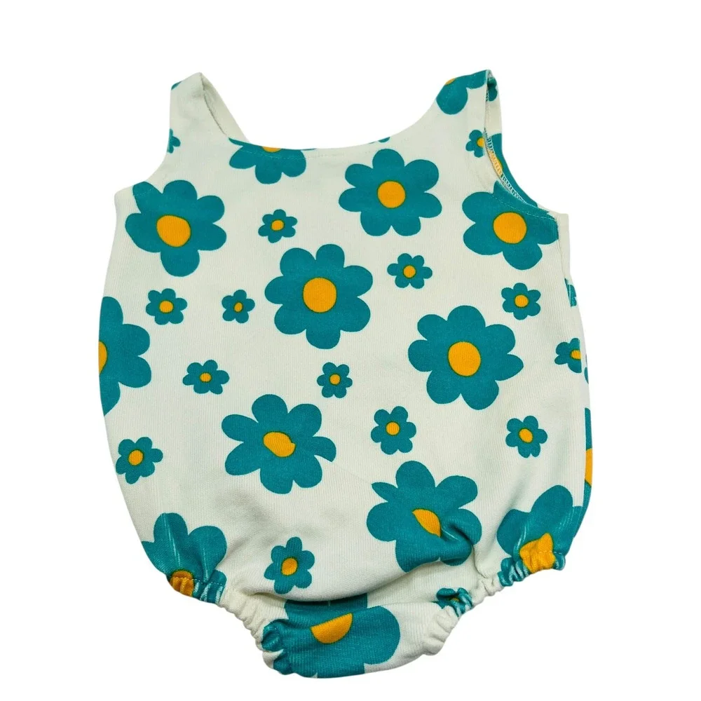 Vtg Carters Baby Swimsuit Teal Yellow Daisy Floral Stretch sz L 18 Months‎ Retro